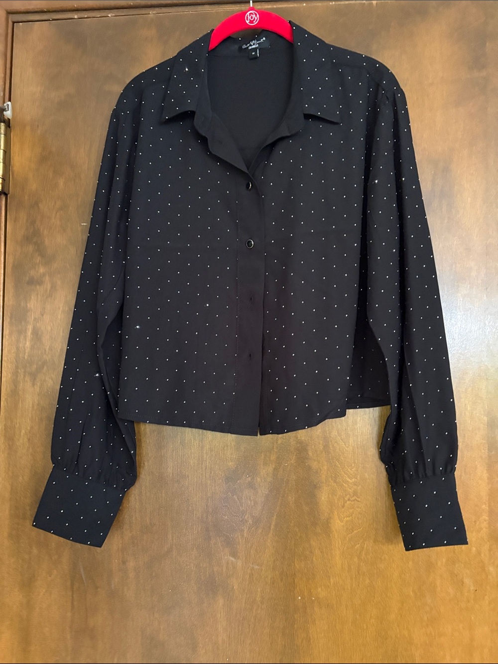 Velvet Heart Black Button-Down Crop Shirt with rhinestones Medium NWOT